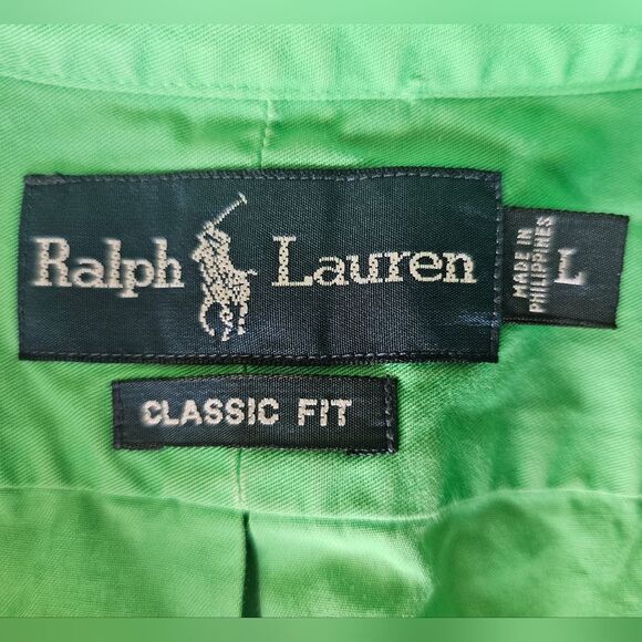Ralph Lauren Button Up Short Sleeve Classic Fit Preppy Shirt Green Men's Sz L - Picture 4 of 10